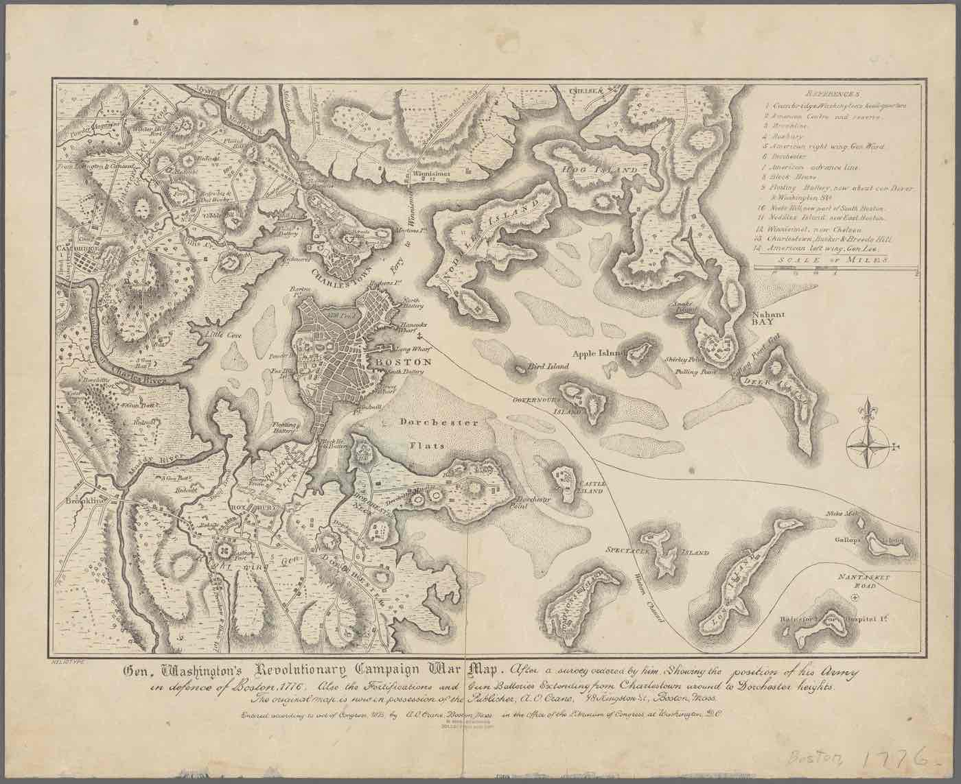 Gen. Washington's Revolutionary Campaign War Map showing the Siege of Boston, 1776, engraved 1875